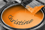 Tin Of Orange Paint and Brush Closeup / 100507